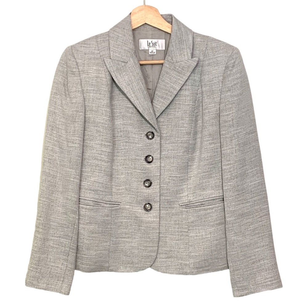 La Suit Petite Gray 4 Button Blazer 8P Office Career Academia Boyfriend